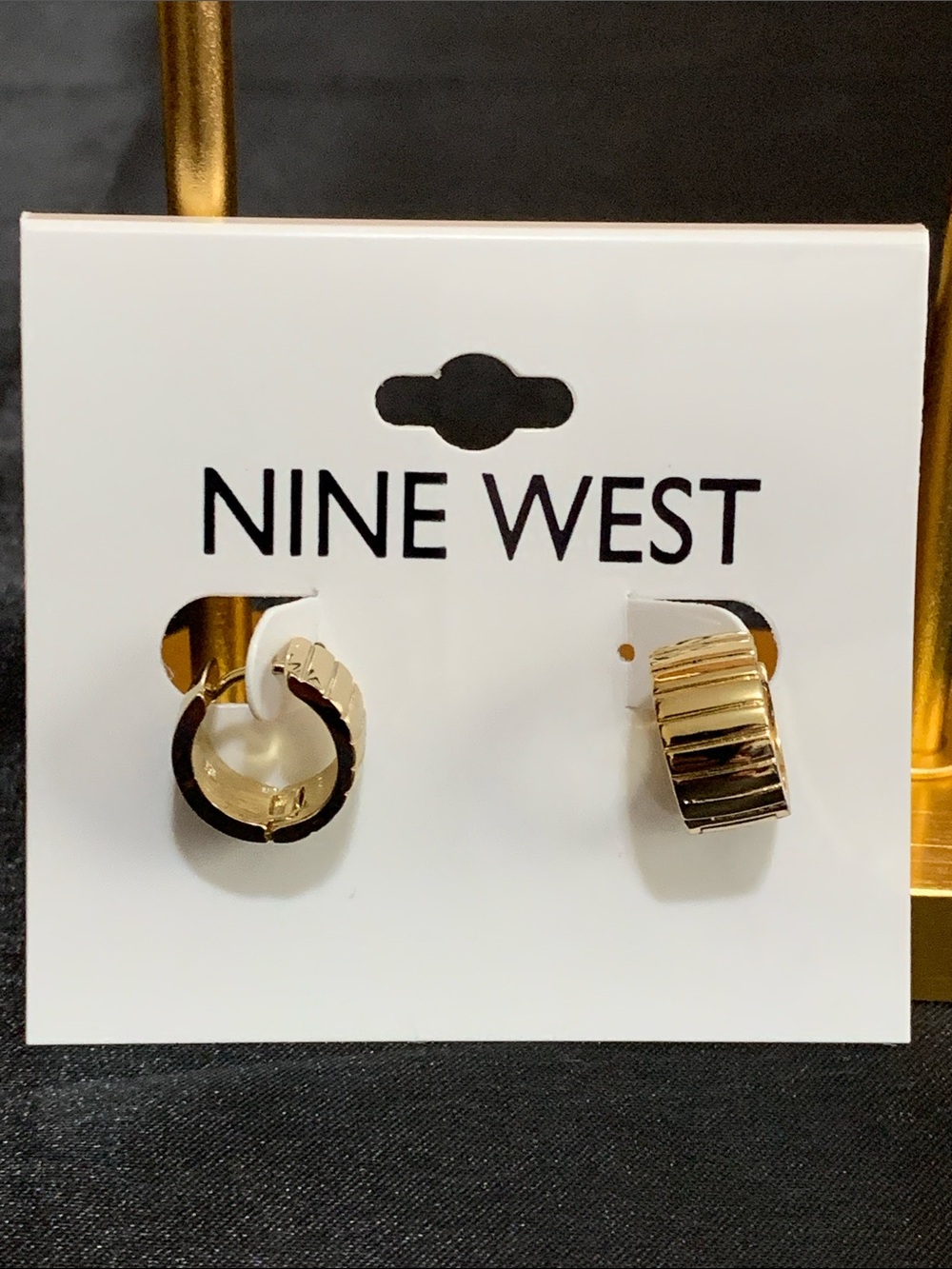 NWT Nine West gold tone textured hoop earrings
